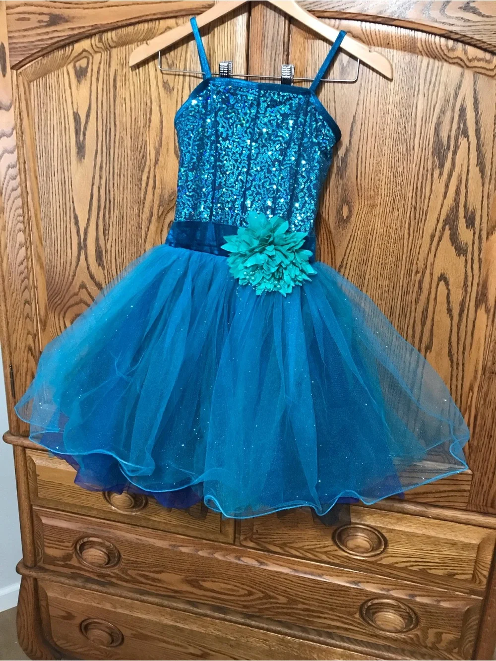 Curtain Call Girls Large Dance Ballet Costume Tutu Leotard Teal Blue